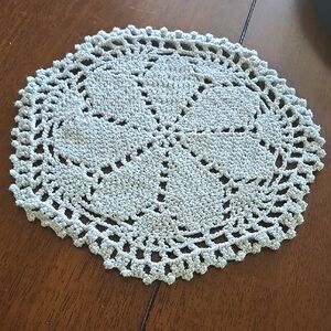 Handmade Crochet Doily Boho Metallic Silver Tobe And Gray Home Decor Retro Vtg